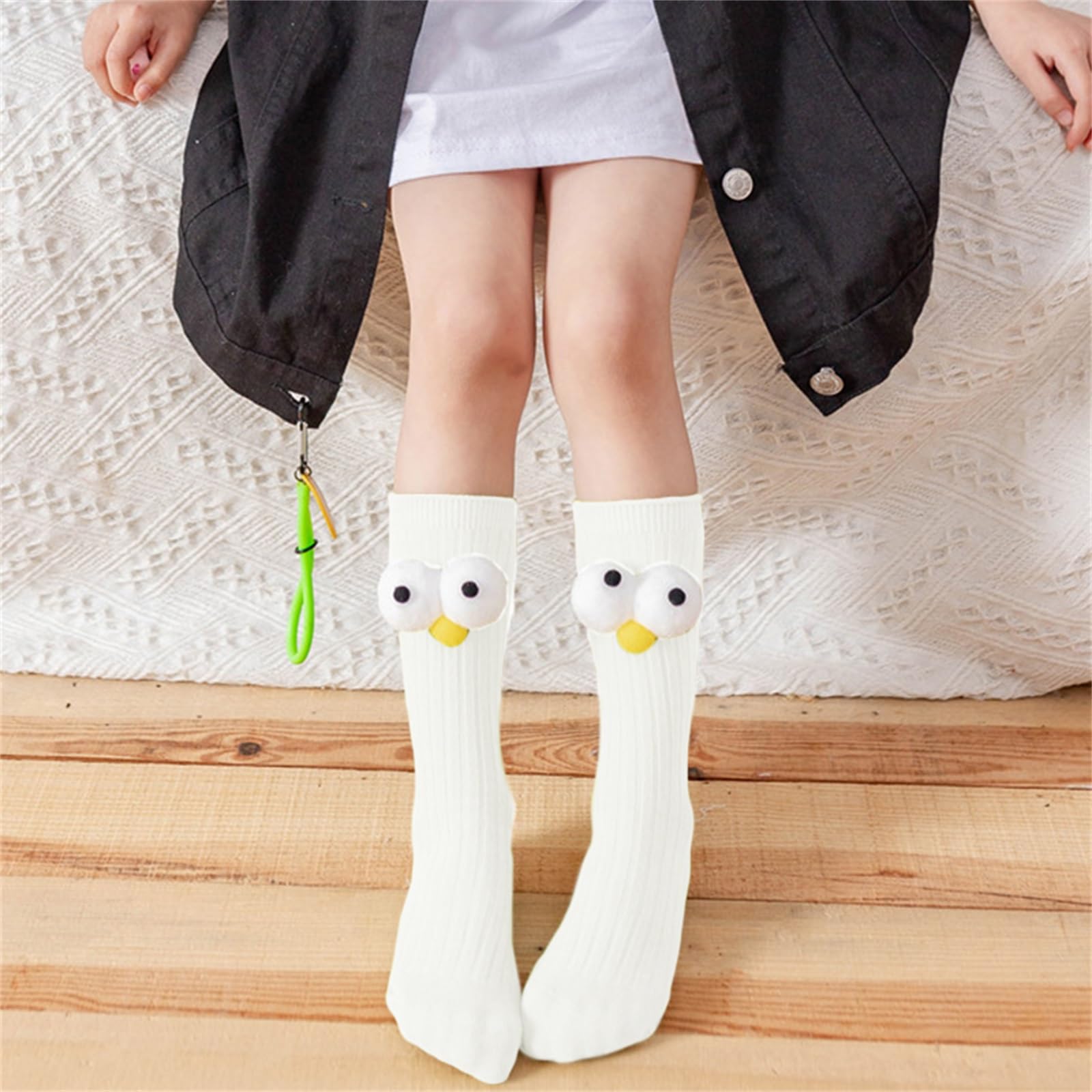 JLKGICF Baby Knee High Socks Soft Toddler Tube Socks Funny Big Eye Tall Socks Stockings for Infants Kids (White, One Size)