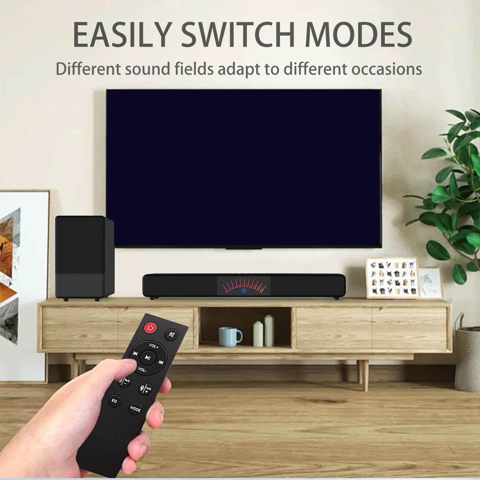 Goshyda Soundbar con Subwoofer, system di Altoparlanti Home Theater Bluetooth 6.3, Audio Surround 2.1 con Interfaccia Multimediale HD ARC, Ottico, AUX, USB, per Film, Musica, Feste (Spina europea)