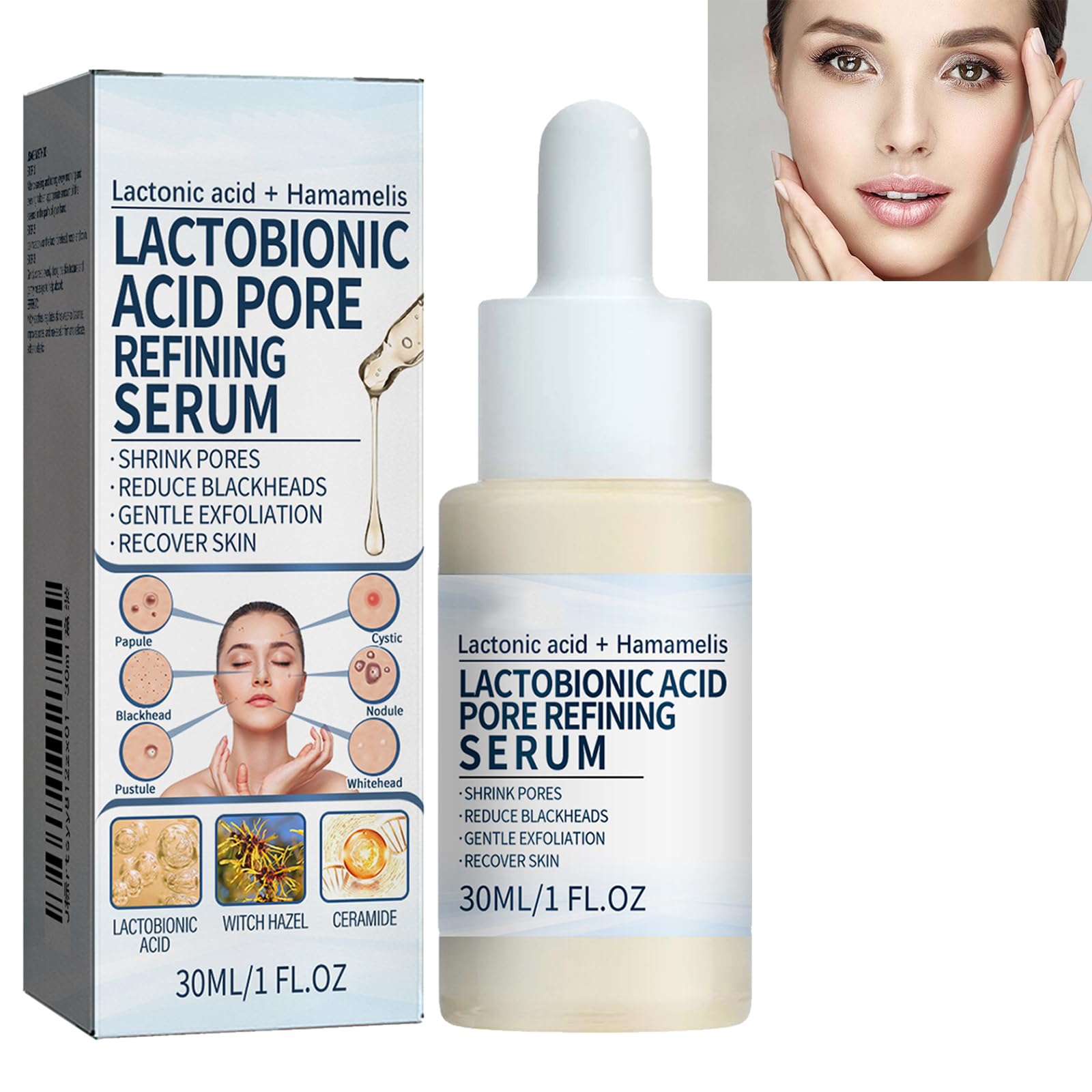 GNAUMORE Lactobionic Acid Pore Refining Serum,Reduce Fine Lines Facial Liquid,Lactobionic Acid Pore Shrink Face Serum,Lactobionic Acid,Shrink Pore and Reduce Fine Lines