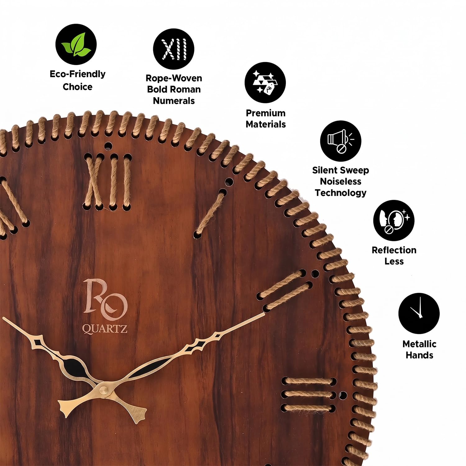 Vintage Wooden Roman Dial Wall Clock - Brown & Golden -3