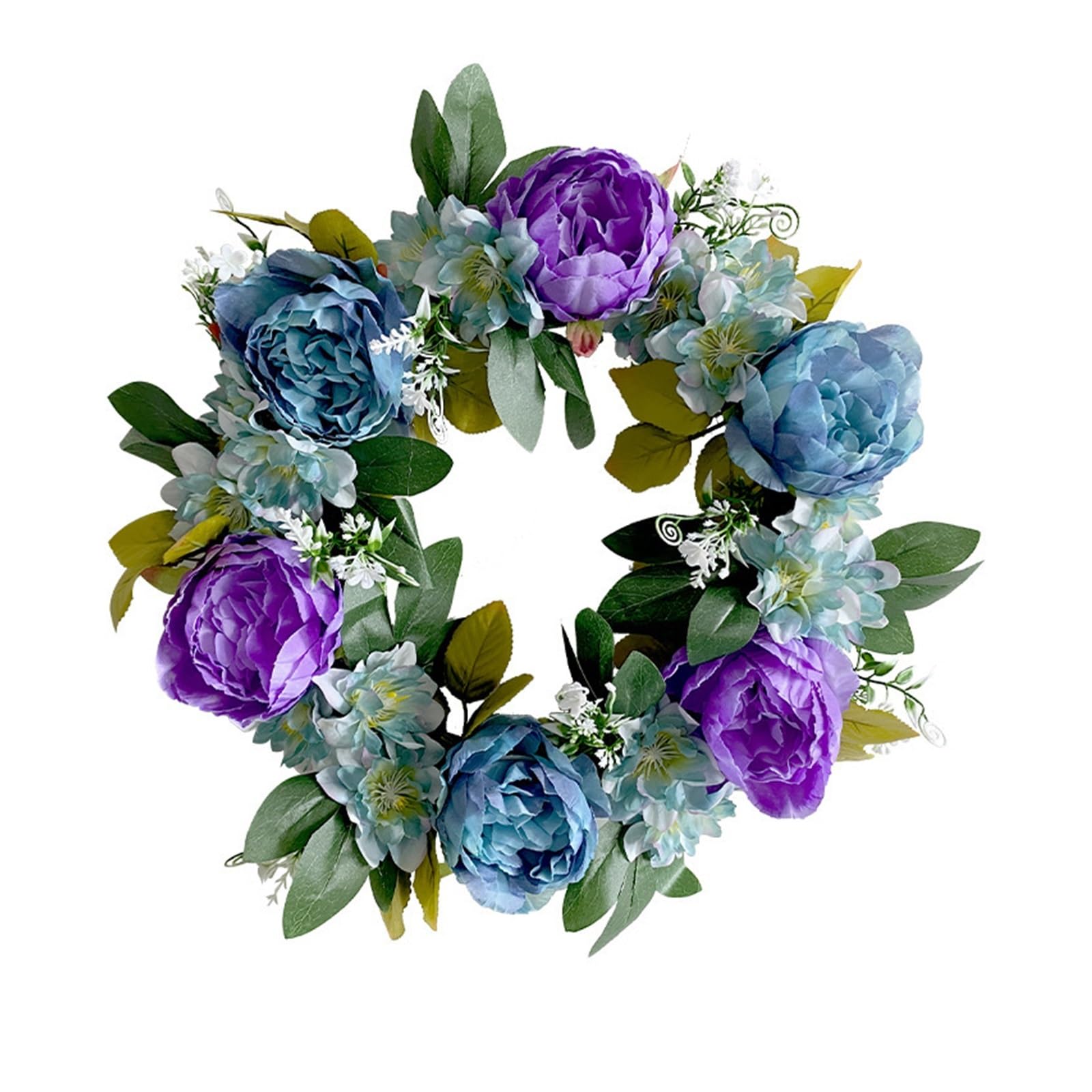 Anneau rotin bleu violet couronne de fleurs en soie pour suspension murale chic