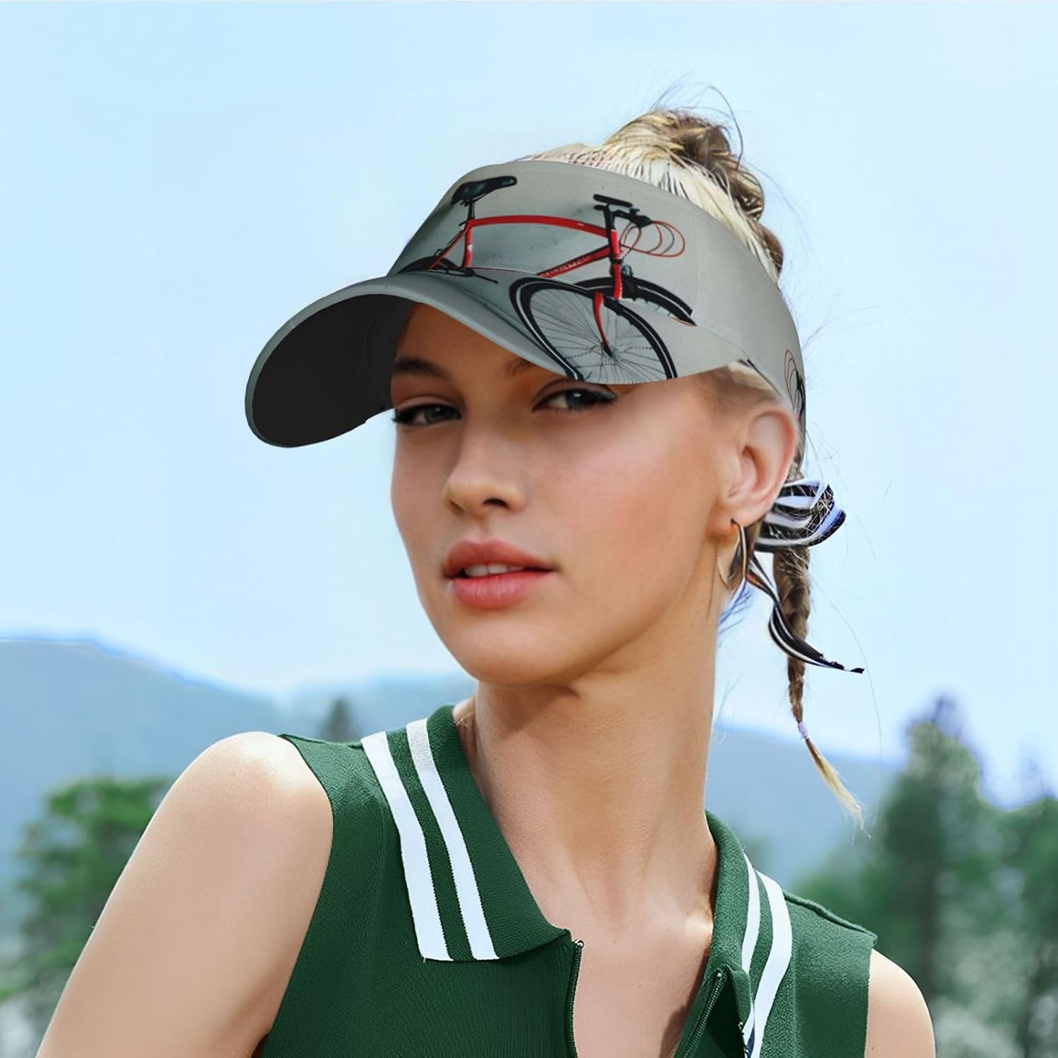 Retro Bicycle Pattern Print Sports Sun Visor Hats Adjustable Running Golf Tennis Sun Cap for Women Men Black