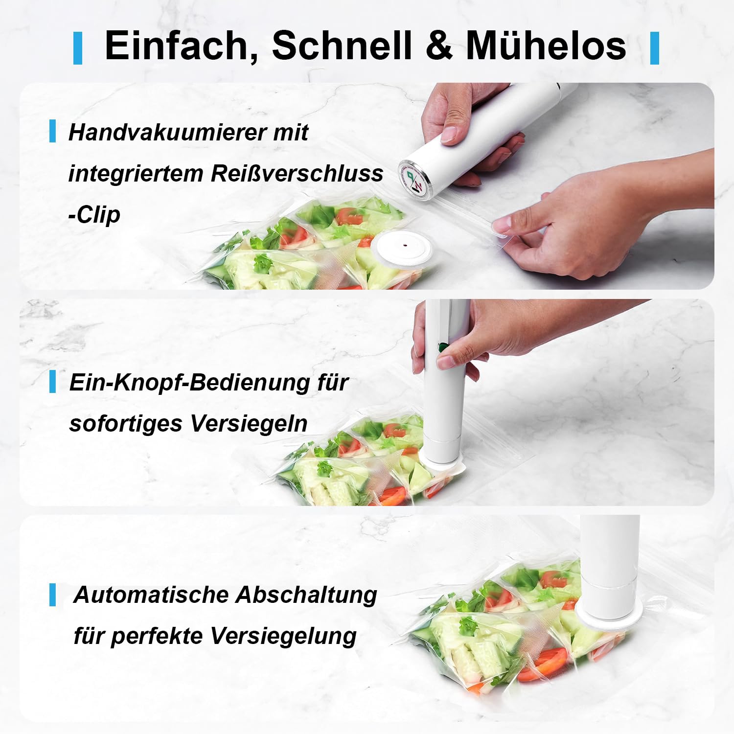 VakuumiergeräT-Solite's Hand Vakuumierer Mit Usb-Aufladung|Solite VakumierergeräT FüR Lebensmittel Mit 25 StüCk Wiederverwendbaren Vakuumierbeuteln Kompakter KüChenhelfer