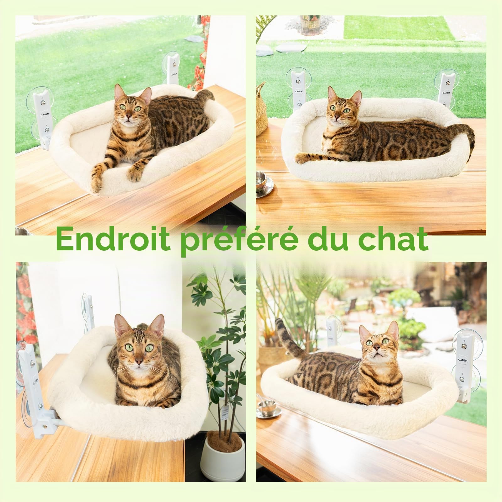 CATISM Hamac Pliable pour Chat avec Coussin Jusqu'à 20 kg, 52 x 30 cm, Rembourrage en Tissu Double Face Lavable, Lit de Fenêtre, Rebord de Fenêtre, Lit de Chat, Beige