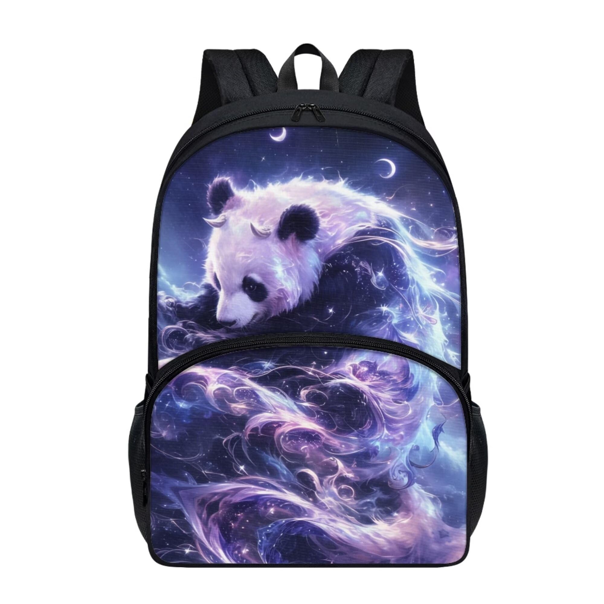 Fowototi Cute Ethereal Panda Backpack Girls Personalized Print Student Bookbag with Side Pockets Boys Large Smooth Zipper Sturdy School Backpack
