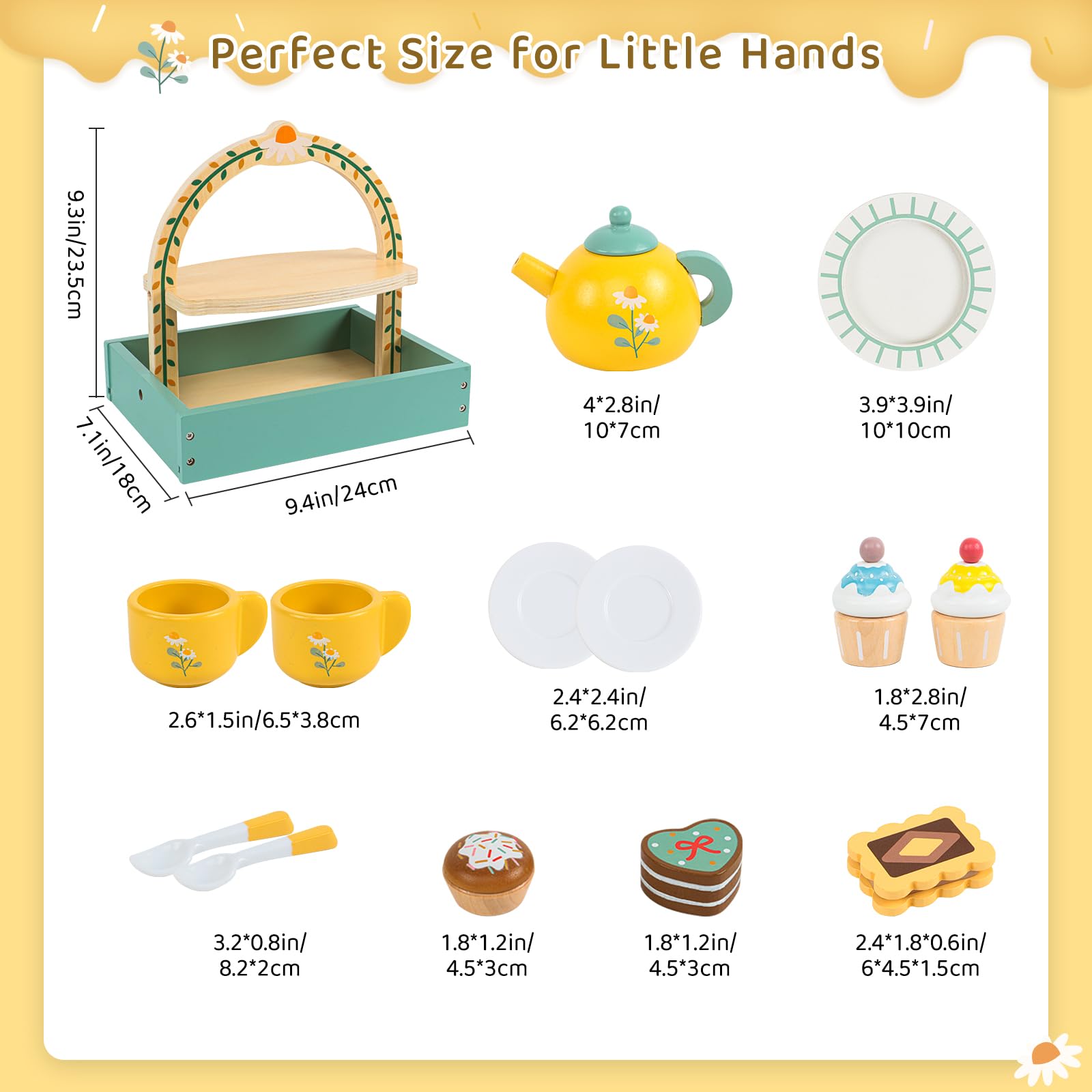 Kinderküche Teeservice Kinder Holz, Teeparty Set spielküche zubehör für Kinder, Tee Set kinderküche zubehör Holz, Holzspielzeug Kinderspielzeug Kindergeschirr Rollenspiele Geschenk