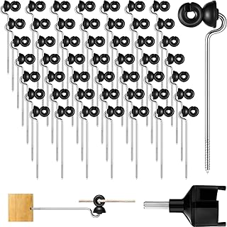 50 Pcs Black Electric Fence Wire Screw-in Insulator and 1 Insulator Socket Tool Labor-Saving Fence Ring Post Wood Post for Tape Rope Electric Wire Animal Agricultural Garden(Classic)