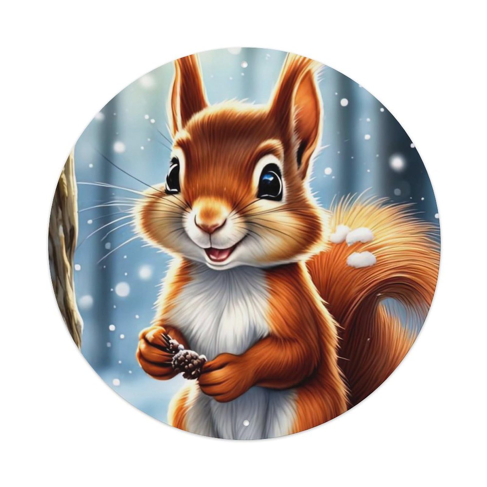 Wildlife Artwork Little Squirrel in The Snow Metal Tin Sign