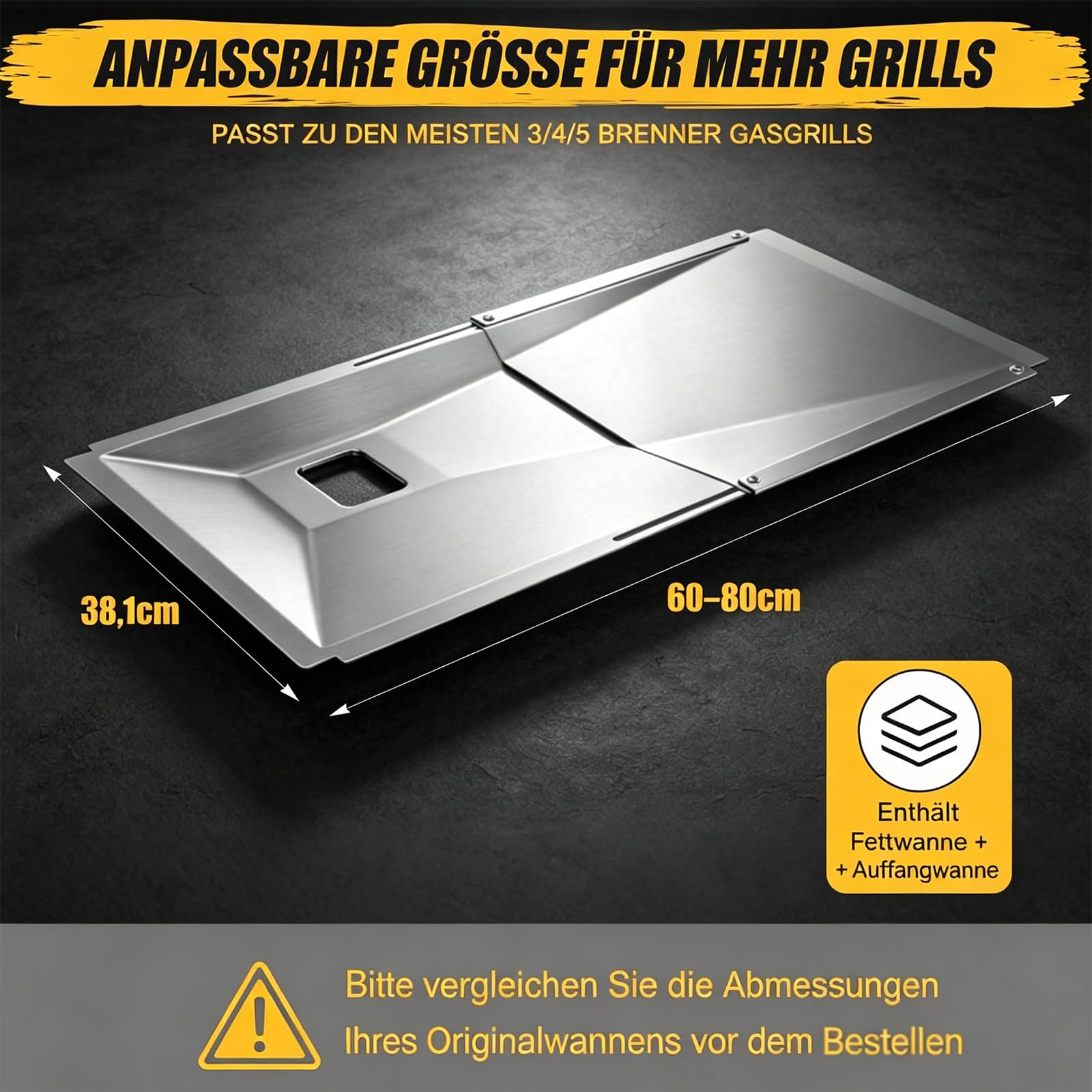 GFTIME Universal Fettwanne mit Auffangwanne 60cm bis 80cm, Verstellbar Tropfpfanne für 3/4/5 Brenner Gasgrill von Charbroil, Dyna Glo, Nexgrill, Kenmore, Uniflame und mehr, Fettauffangschale