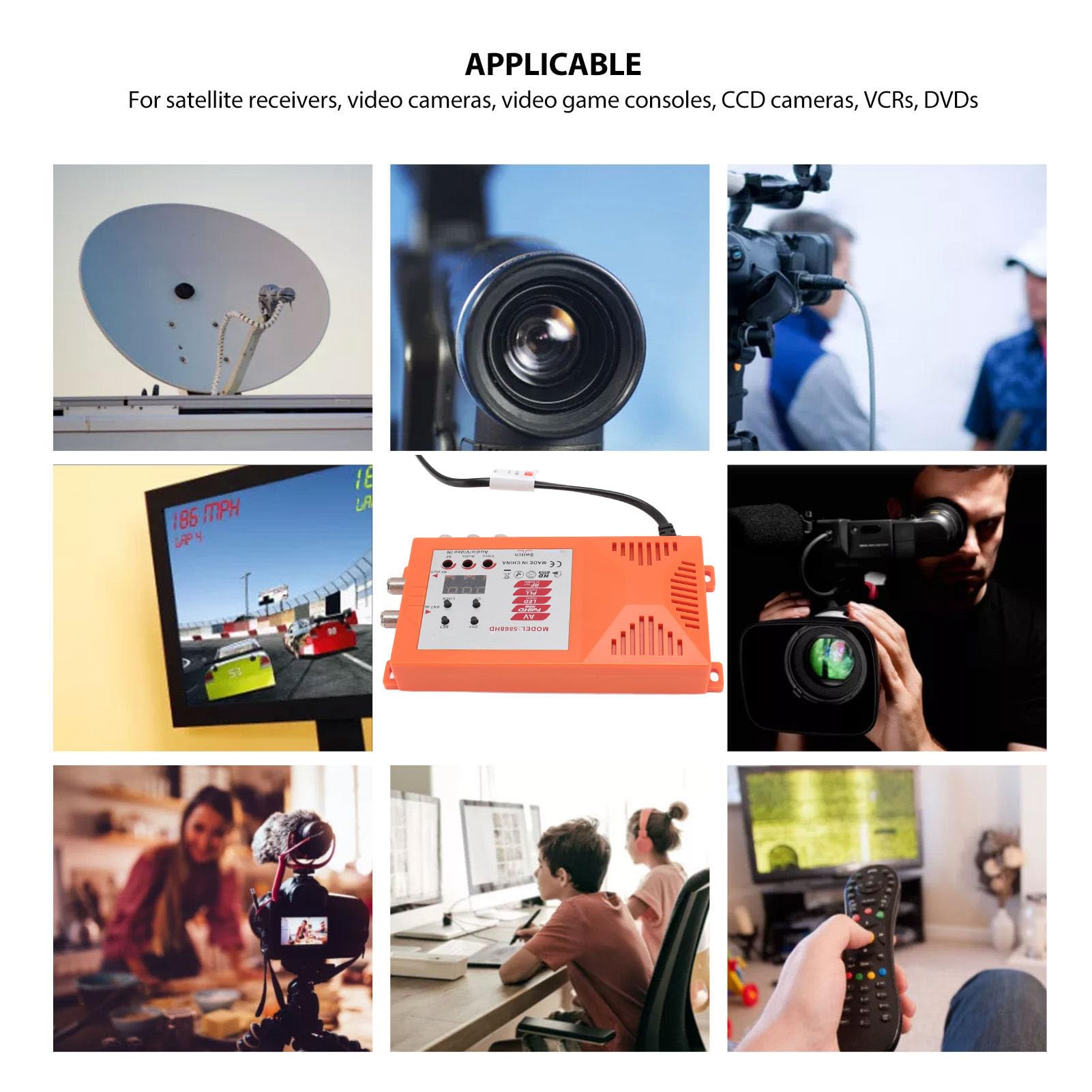 Modulador RF HDMI, Interfaz Multimedia HD Modulador AV a RF PAL NTSC HD 1080P Modulador RF Coaxial con Puerto de Antena Interruptor de Canal 100-240V (Enchufe Europeo de 110