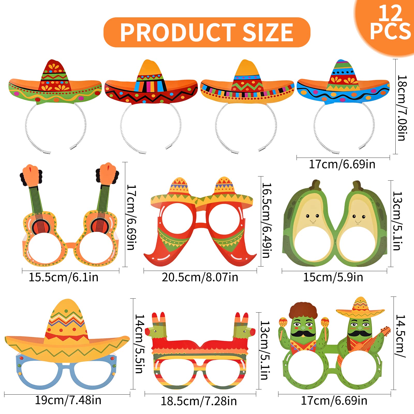 Hileyu 6 Pieces Sombrero Party Hats and 6 Pieces Party Glasses Mask,Sombrero Headband Mexican headband Paper Fancy Party Eyeglasses Novelty Mexican Fiesta Glasses Photo Props Supplies - Image 2