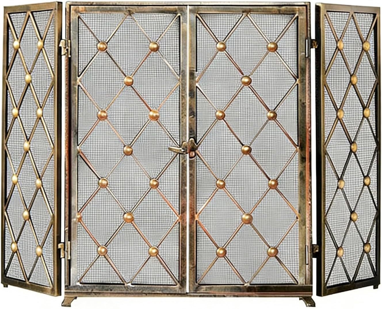 3-Panel Fireplace Screen with Double Doors and Heavy-Duty Wrought Iron Protective Cover, Suitable for Indoor Gas Fireplaces and Outdoor Fire Pits, Dimensions 52x32.3 Inches (Bronze)