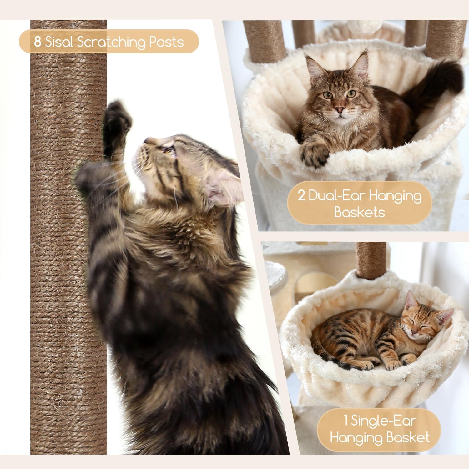 Eight sisal scratching posts and three hanging baskets for Globlazer S82 Cat Tree Tower