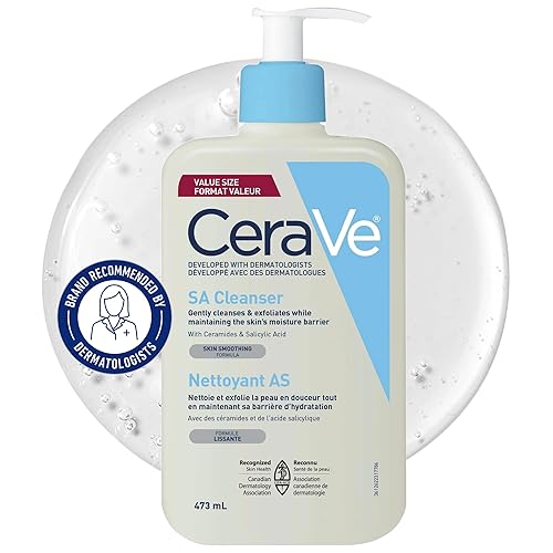 CeraVe SALICYLIC ACID Cleanser, Renewing SA Smoothing BHA Exfoliant for Face. Suitable for Keratosis Pilaris & Psoriasis. Gentle Cleanser With Hyaluronic Acid, Niacinamide, Vitamin D & Ceramides. Fragrance Free, No microbeads, 473ml - 473mL