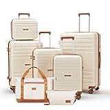 Luggage Sets with spinner wheels, PC+ABS Hard Shell Travel Luggage,Lightweight Carry-on suitcases with TSA Lock,YKK Zippers (Beige, 7 piece sets（14/18/20/24/28/DB/TB）)