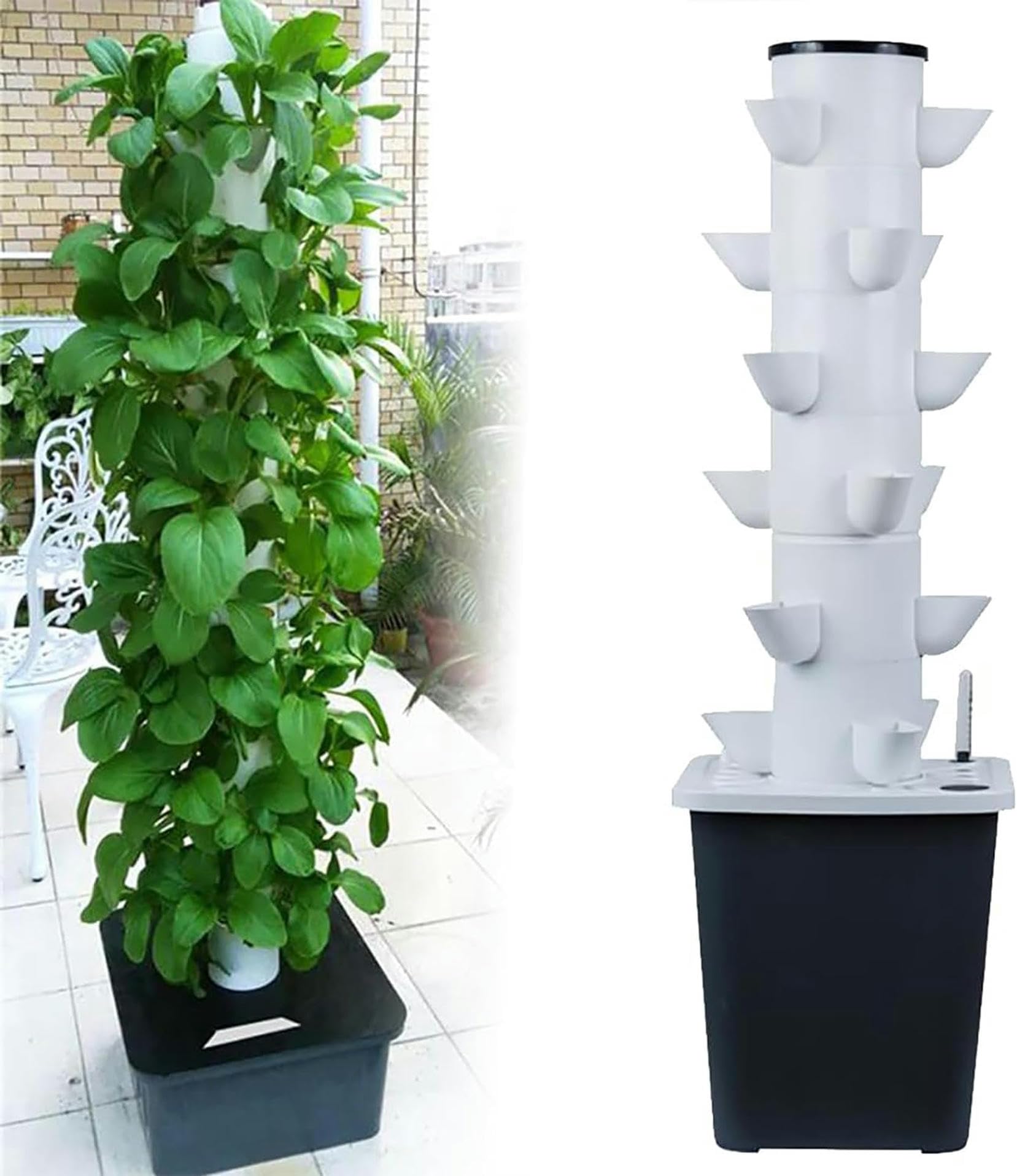 Sistema de cultivo hidropónico en torre de 30 cápsulas Kit de cultivo aeropónico para hierbas, frutas y verduras con bomba de hidratación, adaptador, macetas de red y temporizador para hierbas