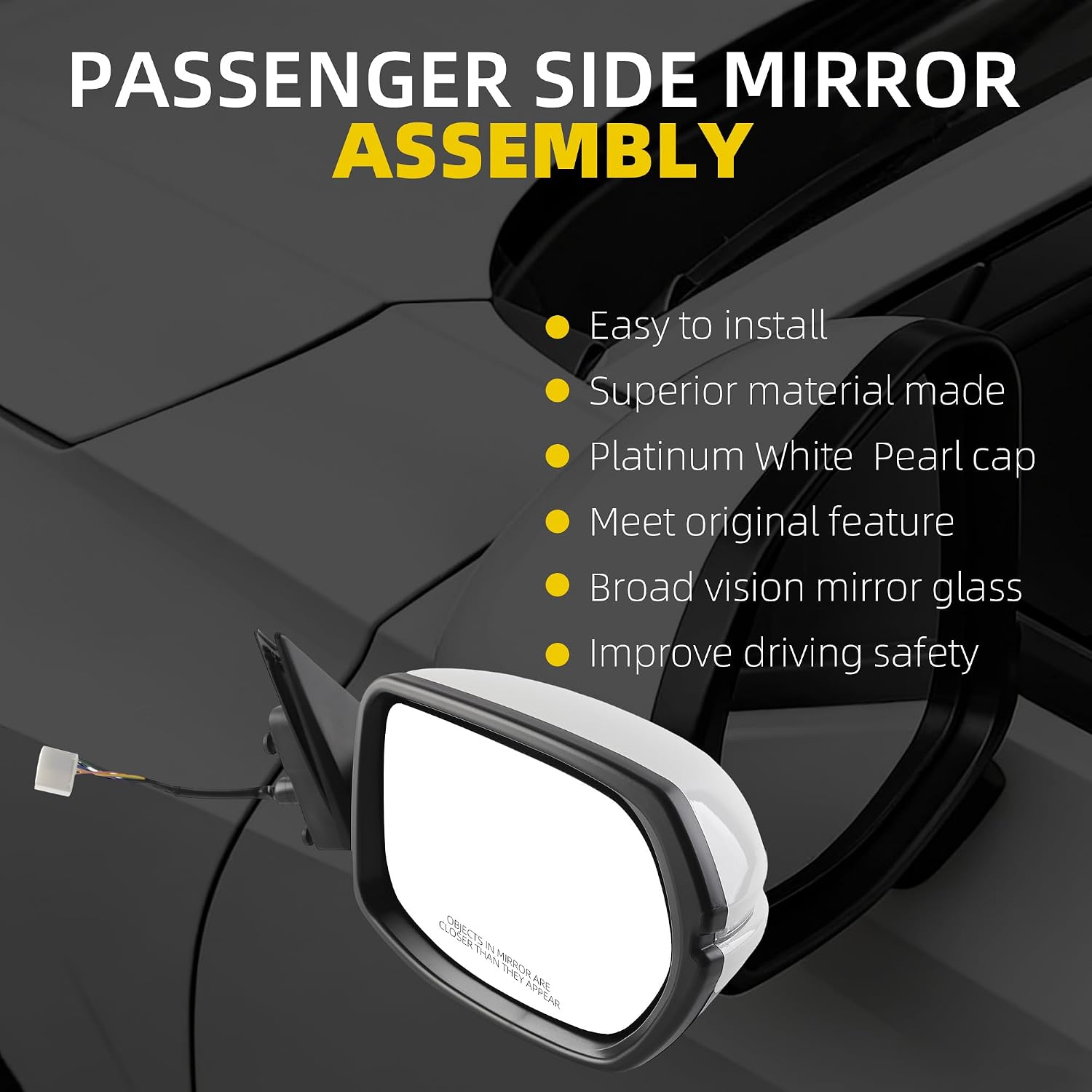 Dasbecan Right Passenger Side Mirror Compatible with 2017-2022 Honda HRV EX EXL with Power Heated Glass, Manual Folding, Turn Signal Replace# HO1321286 (6Pins) Platinum White Pearl