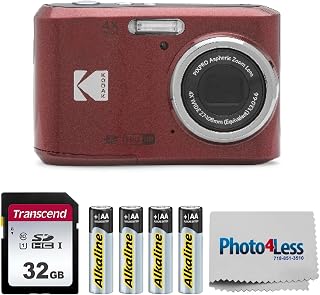 KODAK PIXPRO FZ45 16MP Point & Shoot Camera w/ 4x Optical Zoom, 27mm Wide-Angle, 2.7" LCD - Red Bundle w/ 32GB SD Card & AA Batteries