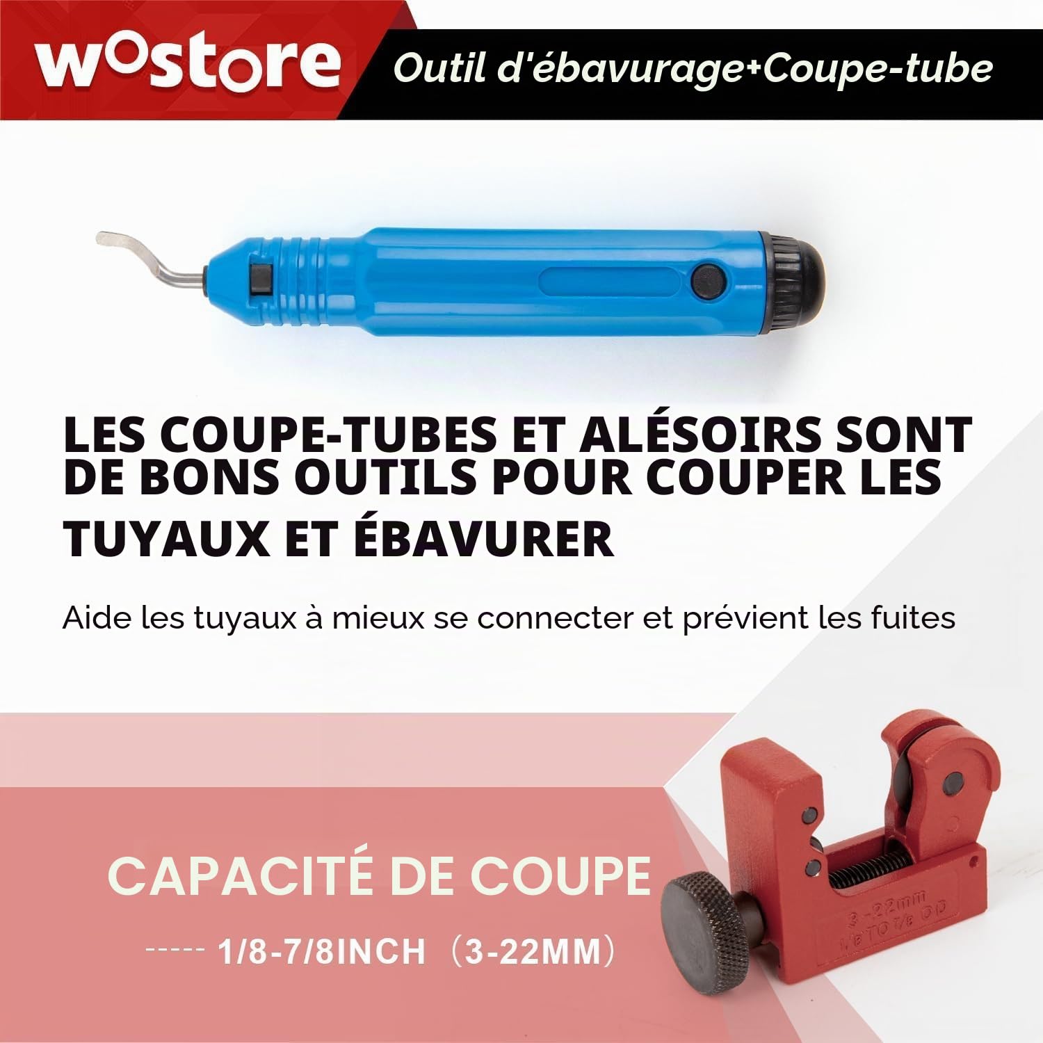 Wostore Double appareil à évaser pour tuyau de frein avec coupe-tubes et ébavureur de tuyaux, évasements simple, double (SAE) et à bulles (ISO) pour tuyaux en cuivre, plastique, aluminium, 3/16-5/8