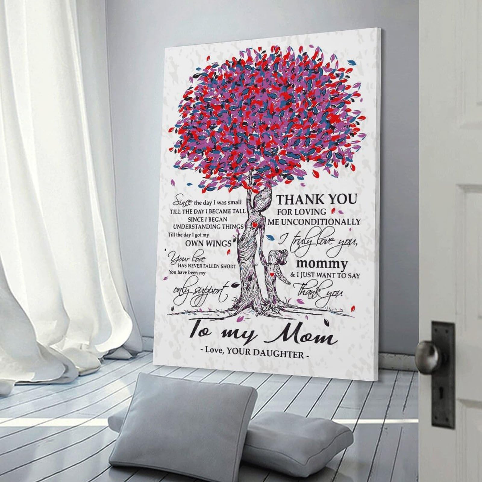 Junmoney Hanging Wall Art TO My Mom Love Daughter, 16x24inch(40x60cm), for Work Areas, Reading Rooms Or Studios, Wall Art That Adds Style to Work Areas