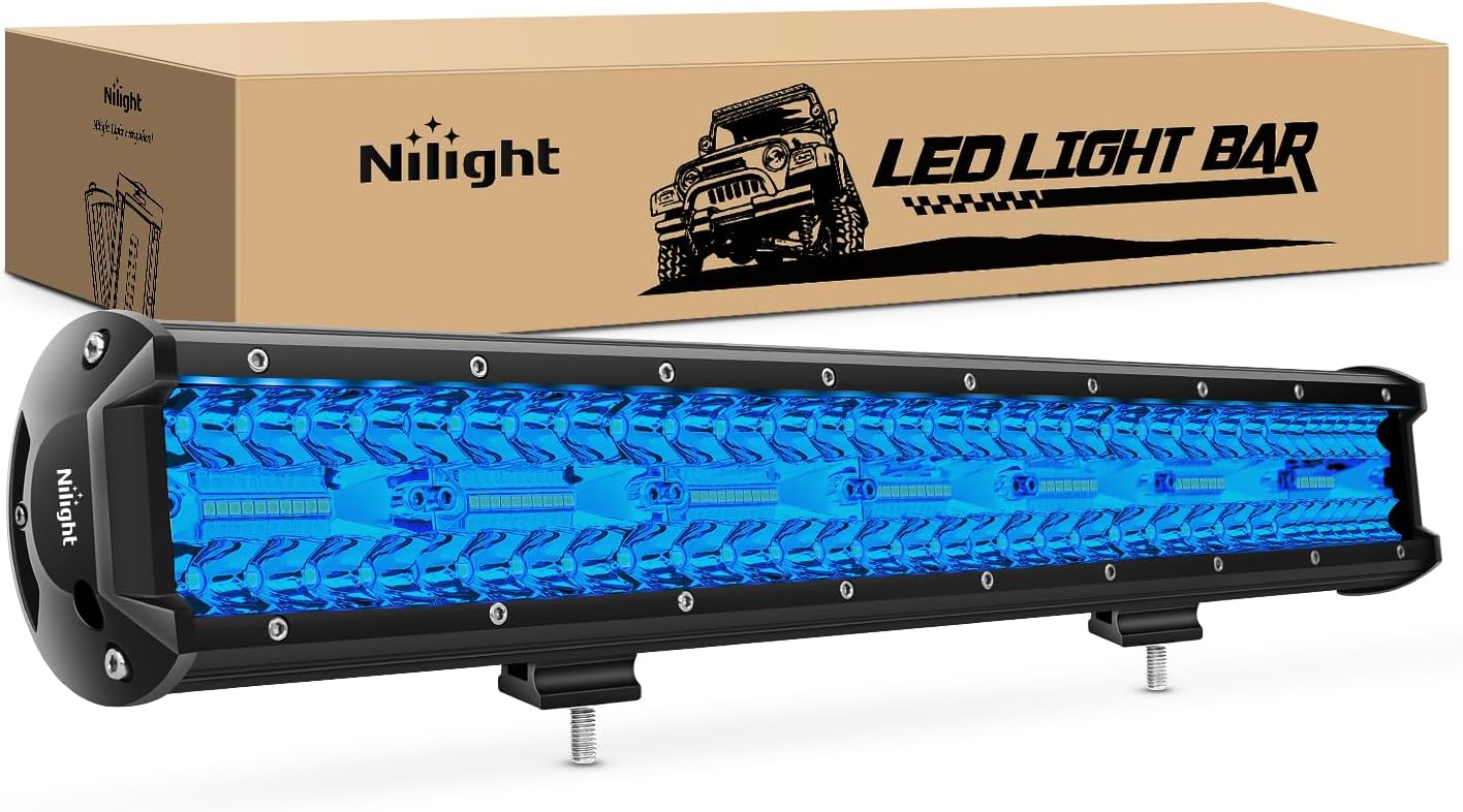 Nilight 20 Inch LED Light Bar Blue Triple Row 420W Spot & Flood Combo 42000LM Driving Boat Led Off Road Lights Fishing Hunting Emergency Safety Lights for UTV Pick-up Van Tractor