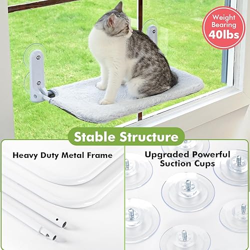 Miniatura 3 de 2 piezas de hamaca plegable inalámbrica para gatos con marco de metal y cubierta reversible, asiento de descanso grande con ventosas para gatos de