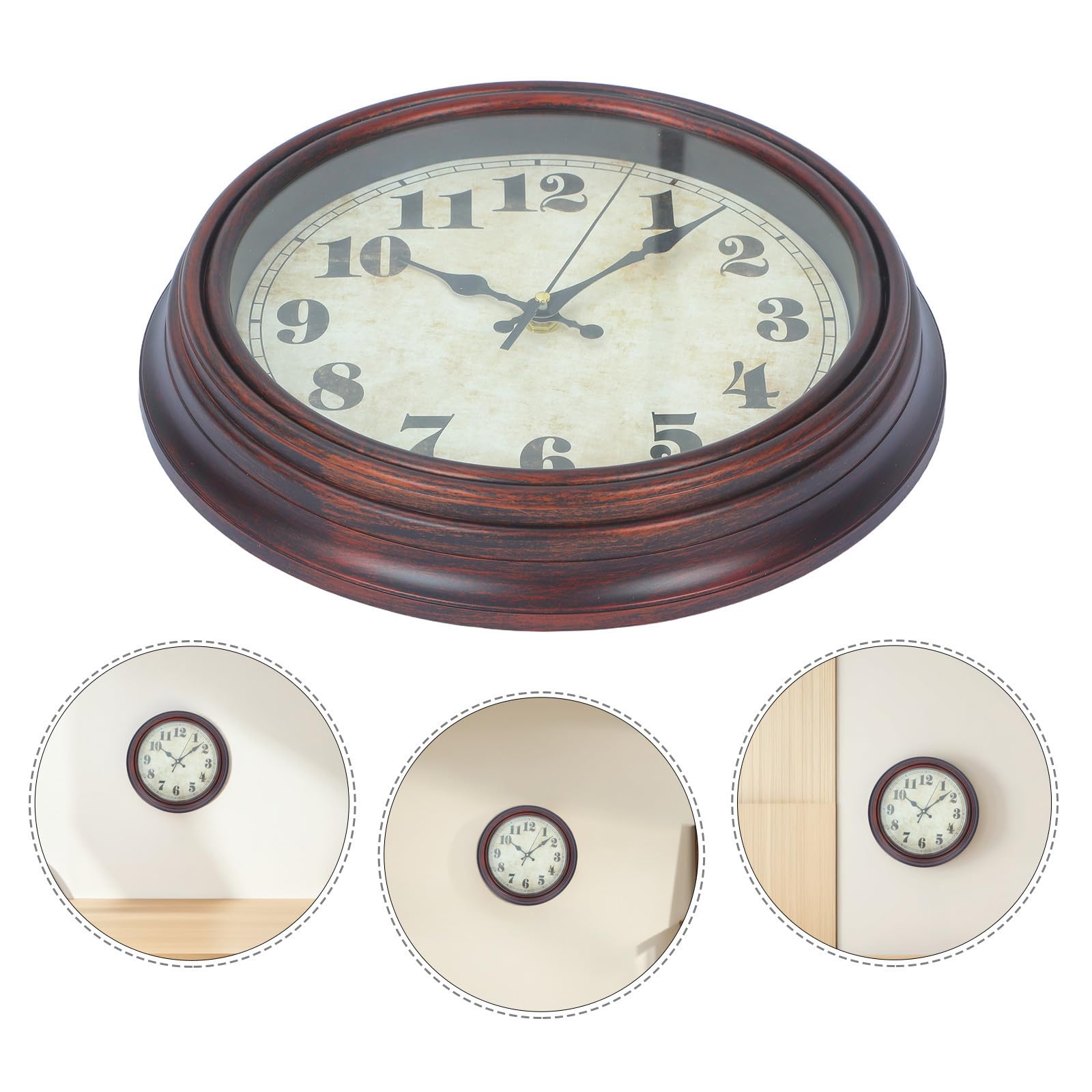 Reloj de Pared Vintage, Reloj de Pared de Cuarzo, 12 Pulgadas, Redondo, Silencioso sin Ruido, Números Clásicos de Alta Visibilidad, de Plástico y Electrónica, para Salón