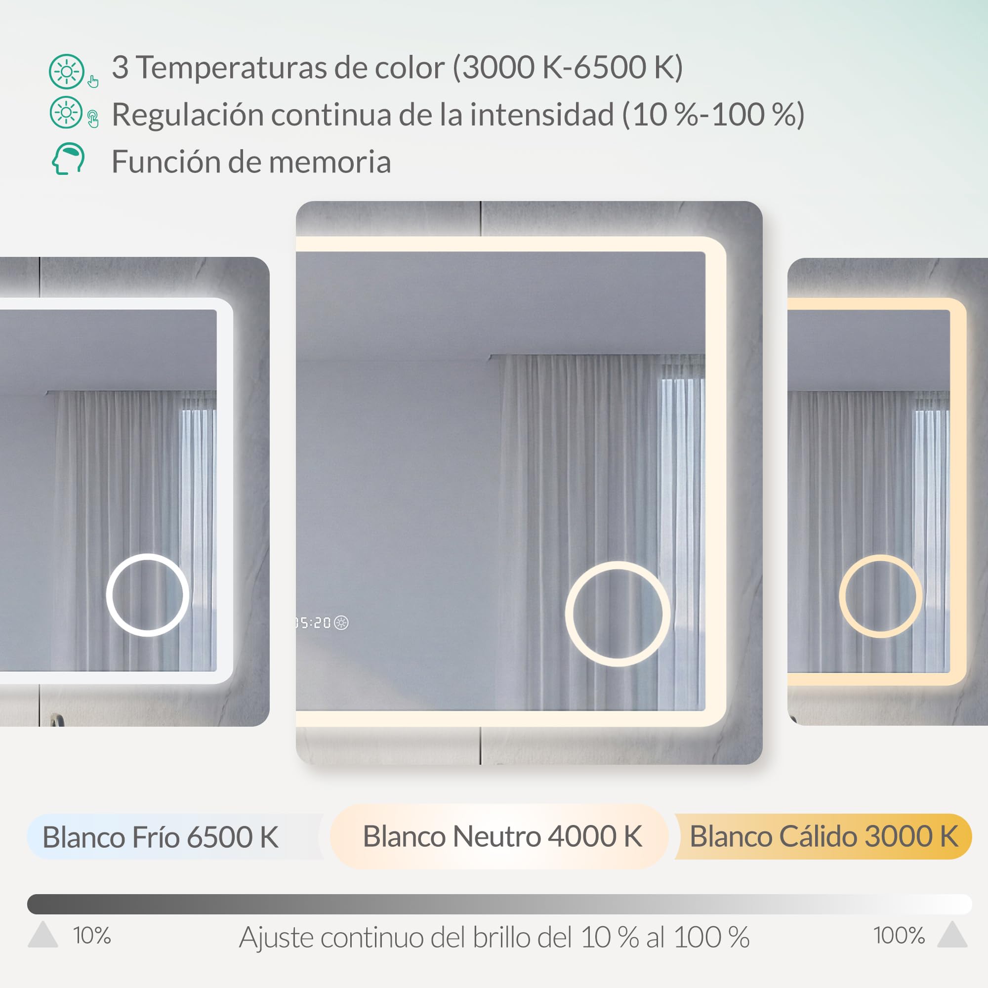 Espejo baño con luz Frontal LED antivaho