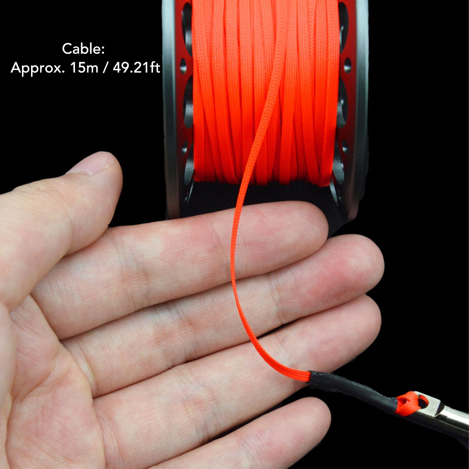 Fabater Dévidoir de plongée sous-Marine, Bobine en Alliage d'aluminium pour épaves et grottes, avec Fil Haute visibilité de 15 m et Mousqueton à Double extrémité, pour Les activités (Rose Rouge)