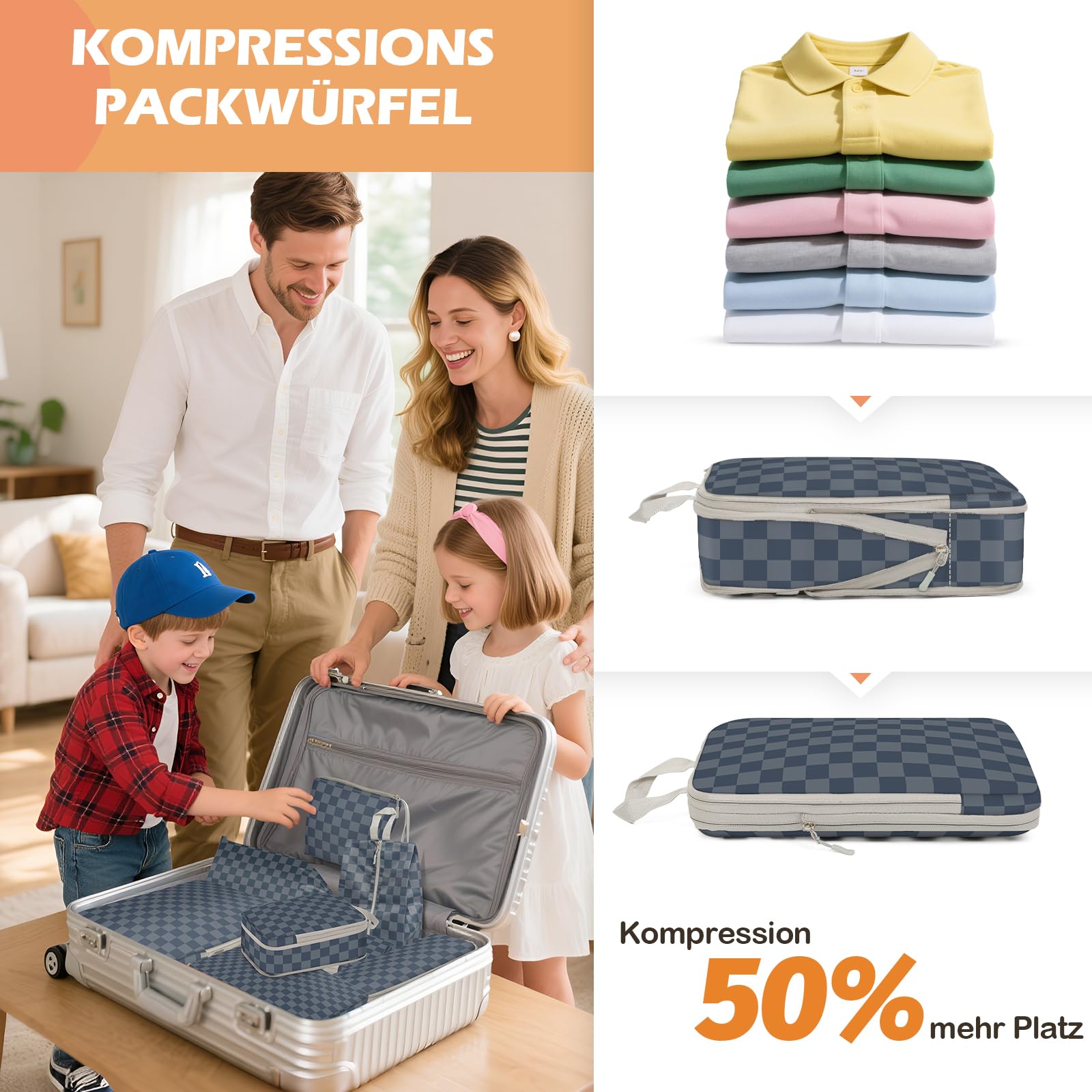 Compression Packing Cubes - Set di 8 cubetti di imballaggio, a compressione, impermeabile, per zaino e valigia, per borsa da trasporto, leggero, organizer da viaggio