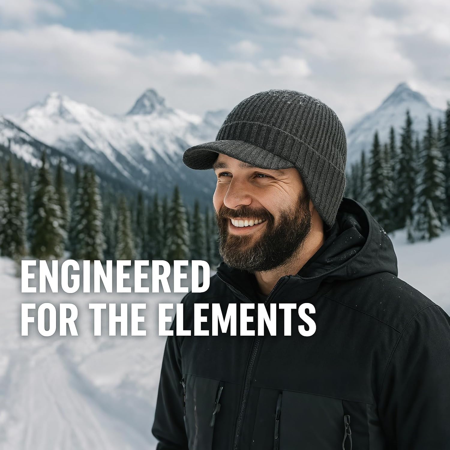 Plus Size M/L/XL/XXL Waterproof Merino Wool Beanie Hat with Brim Ear Flaps Fleece Lined Ski Cap for Cold Weather & Big Heads - Image 5