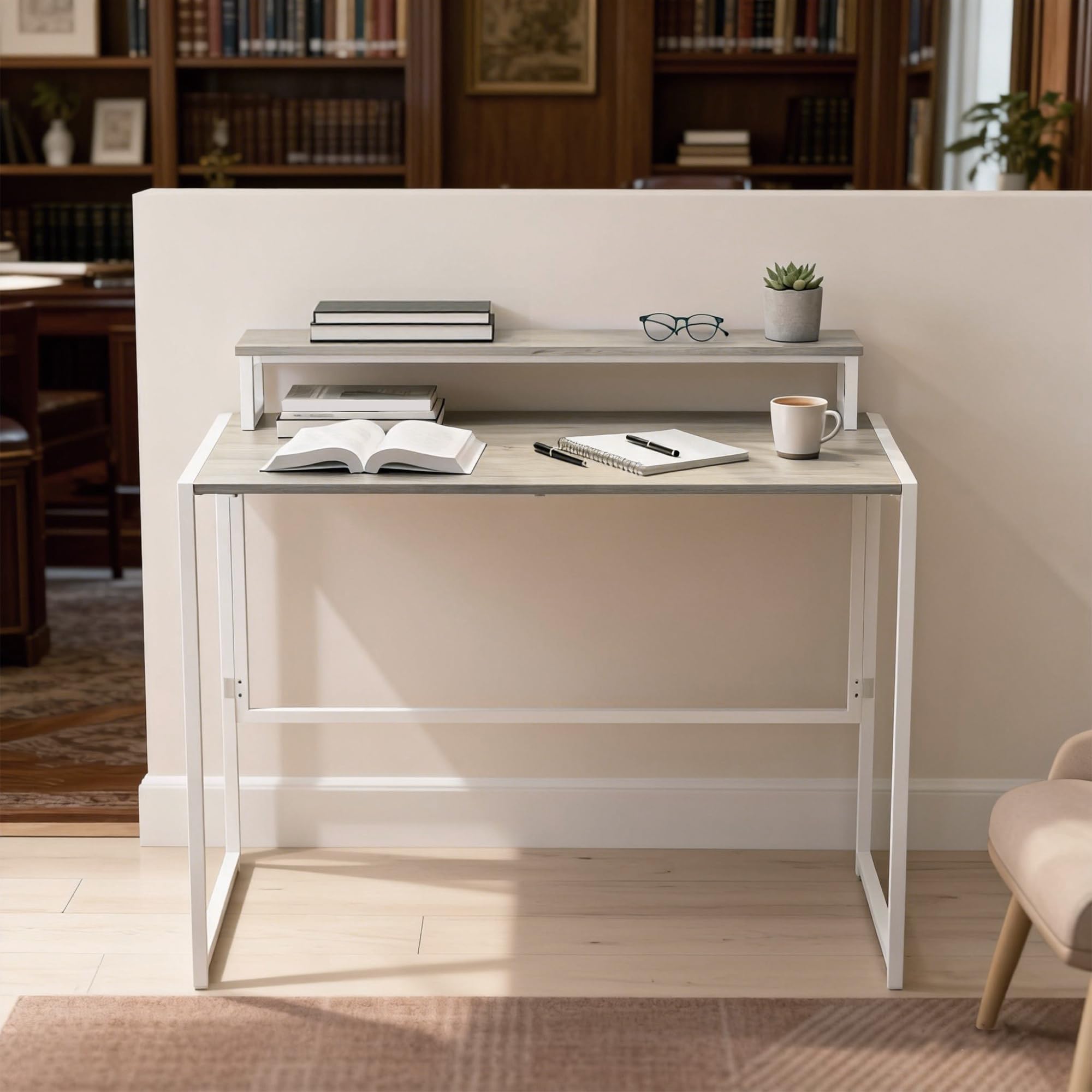 HOMCOM Bureau d'ordinateur Pliable, Bureau avec Support pour écran, Cadre en Acier, pour Chambre, Salle d'étude, Petits espaces, 100 x 48 x 87,5 cm, Bois Naturel