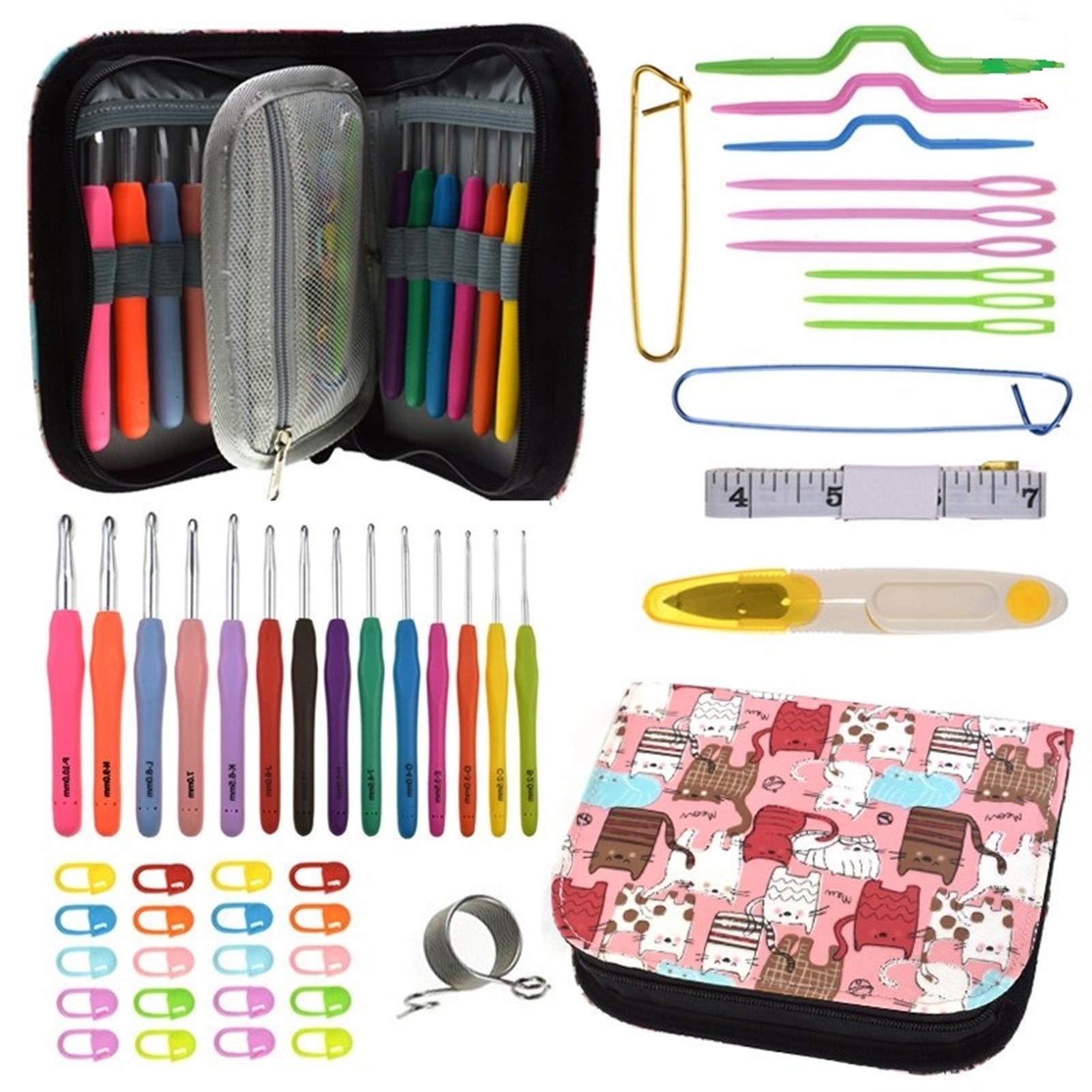Kit De Ganchillos 20 estilos de conjuntos de aguja de ganchillo, bricolaje agujas de tejer, hilo de sujeción de agujas Ganchos, herramientas de costura, Costura accesorios, juegos de ganchillo Juego D