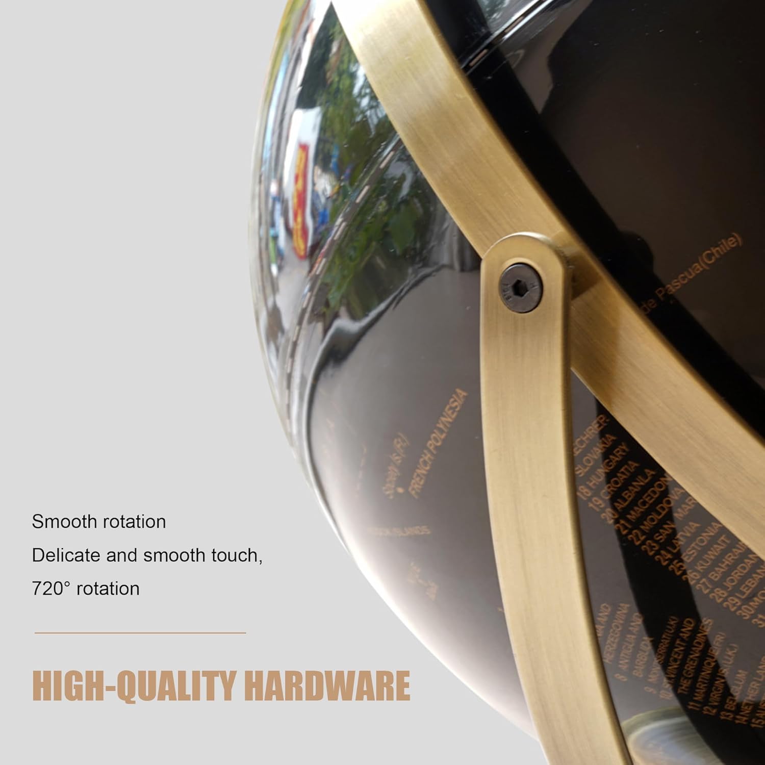 Light Luxury World Globe with Metal Stand, 720° Rotation Black Golden Globe, Stylish and Elegant Adult Home Office Desk Bookcase Decoration & Gifts, 9'' (L)