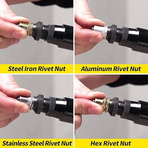 Miniatura 4 de HIFESON Herramienta de tuerca remachadora hidráulica de aire resistente, remachadora neumática, kit de ajuste automático de tuerca de remache viene