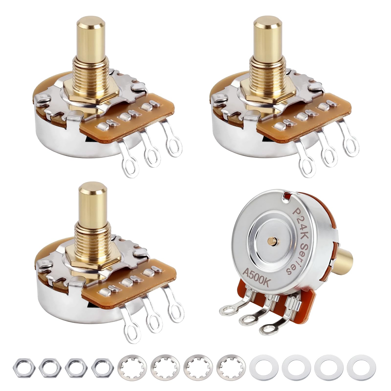 Banworks Brass A500K M8 Metric Thread Full Sized Guitar Solid Shaft Pots