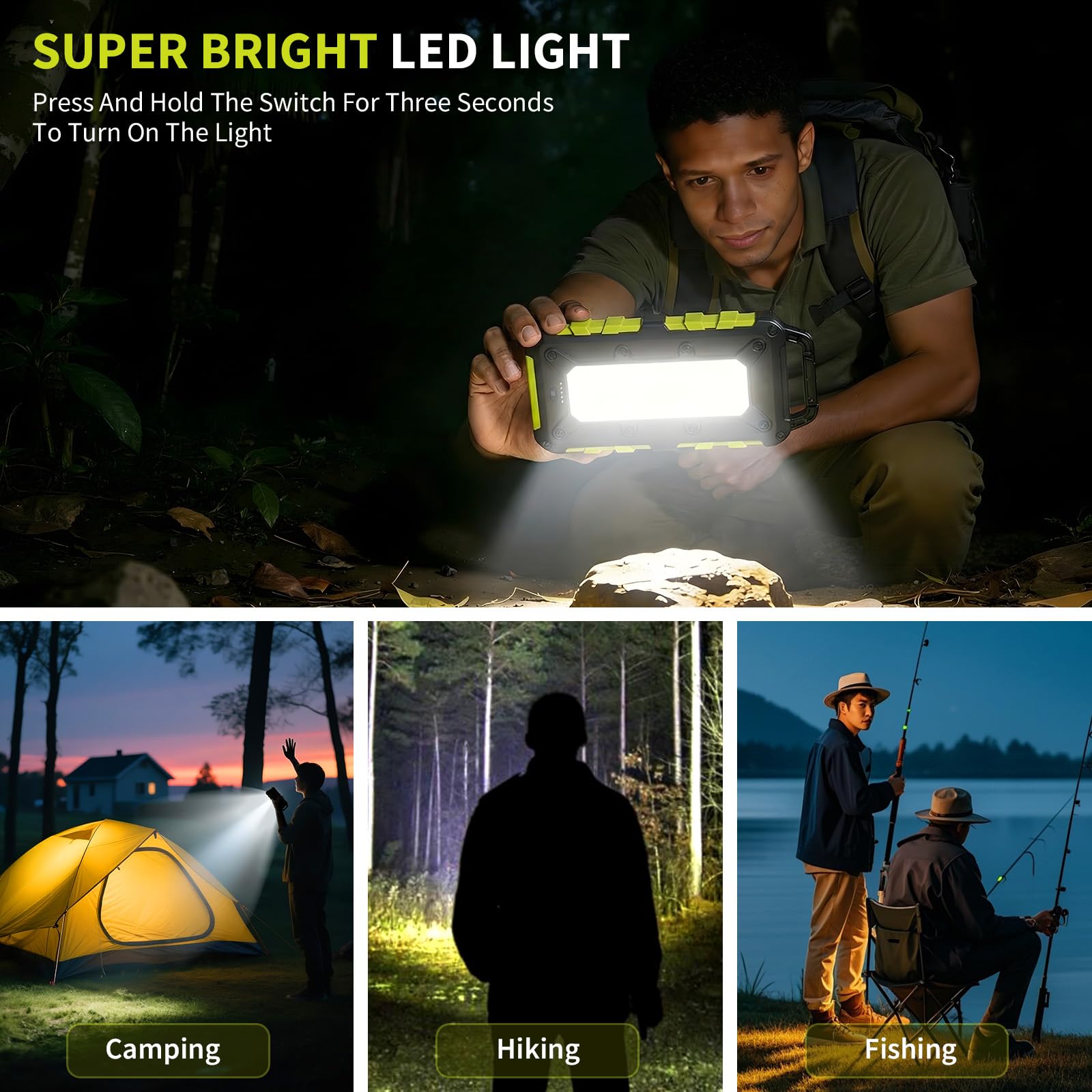 Batterie Externe Solaire 10000mAh PD 15W Chargeur Solaire avec 2 Ports USB et Une Entrée USB-C Charge Rapide Solar Power Bank Imperméable Compatible avec Téléphone Tablette Camping, Vert