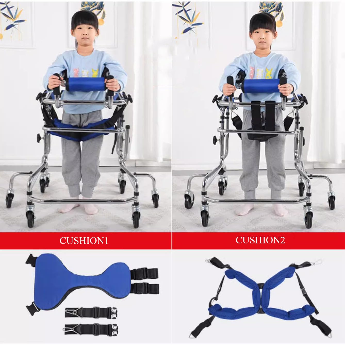 Andador para niños con parálisis cerebral. Andador de aluminio con altura ajustable para rehabilitación de miembros inferiores. Andador.