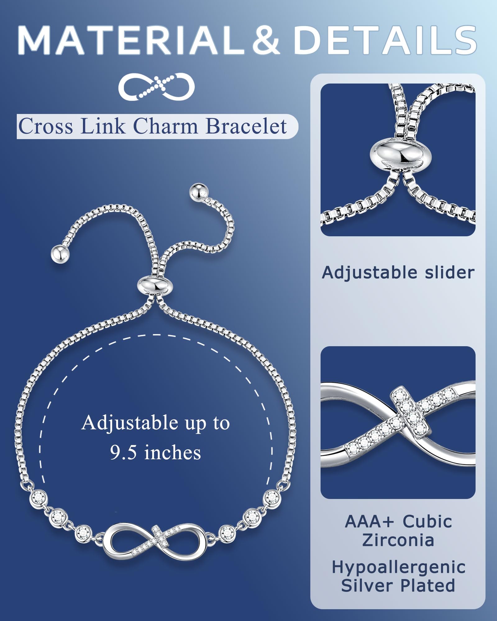 UNGENT THEM Infinity Love CZ Cross Bracelet-5th 8th Christian Graduation Gifts for Girls Her