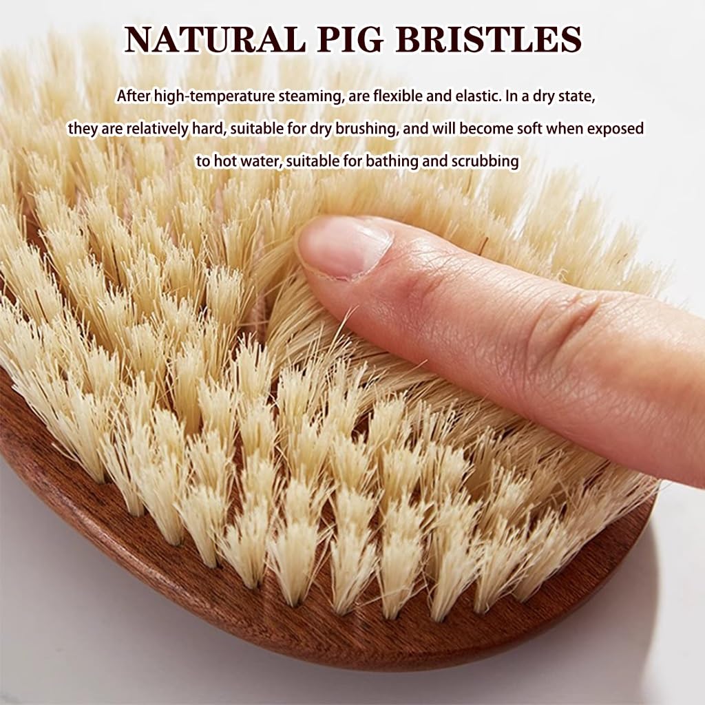 Cepillo De Baño De Ébano con Mango Largo Antideslizante, Cepillo De Espalda De Cerdas Naturales con Cuerda para Colgar, Exfoliación/Masaje, Uso En Seco Y Húmedo(41 * 8cm*1pcs)