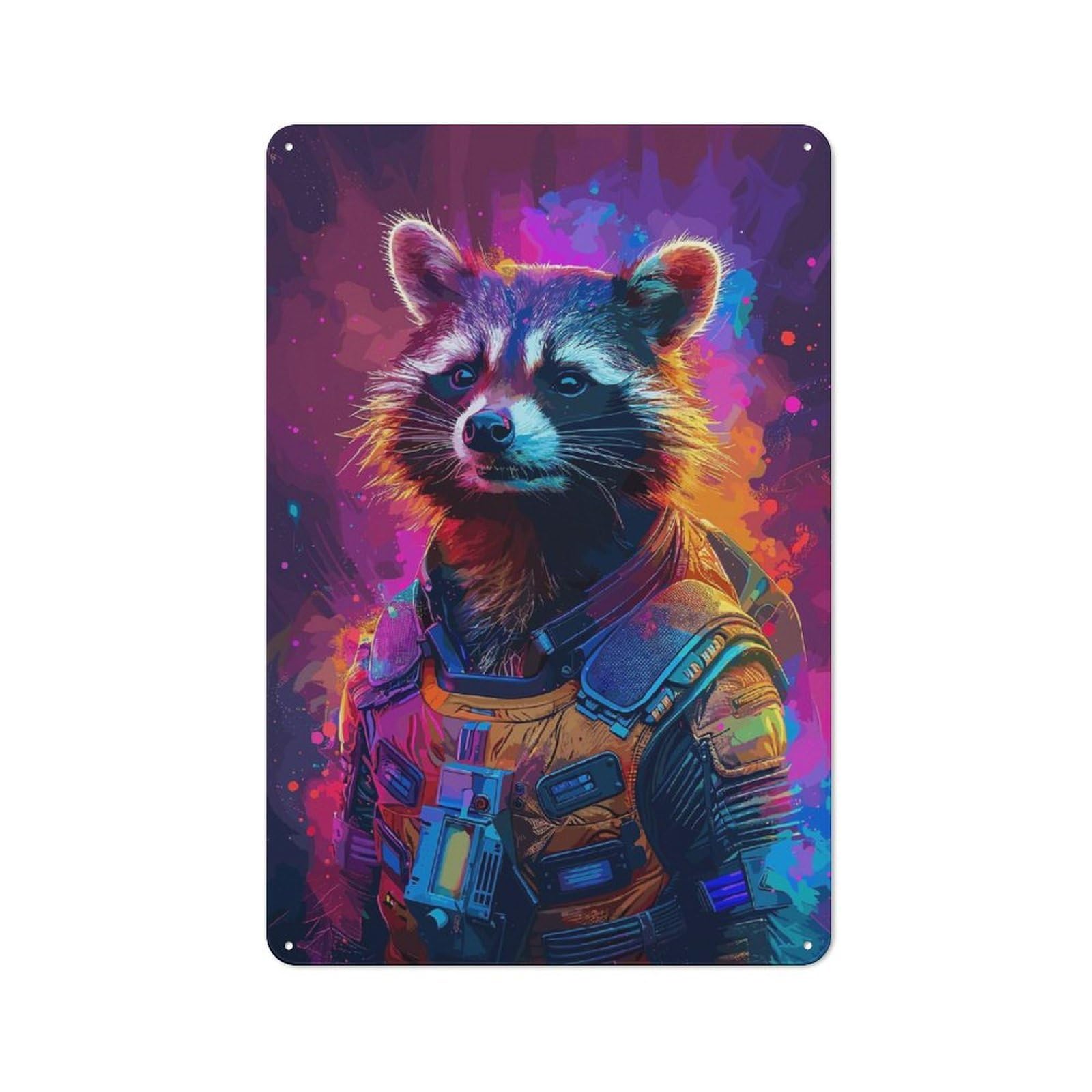 Junmoney Style-18 Astronaut Racoon Space Rustic Printed Metal Sign 30X20cm For Bar Or Restaurant, For Bar Decor Enthusiasts
