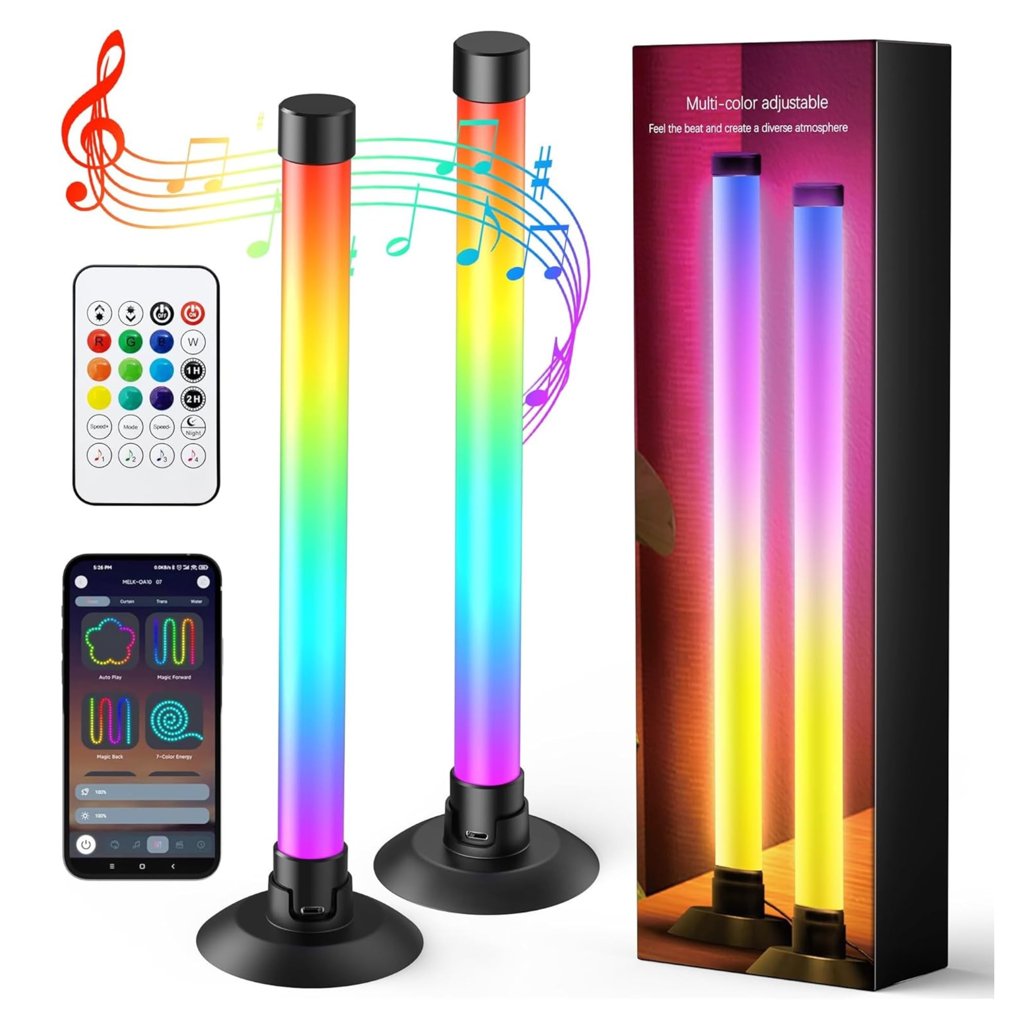 XERGY 270° RGBIC Ambient Table Lamp,15 LEDs, App + IR Remote + Button Control, Dynamic Music Sync Mode with inbuilt Mic, Timer, Mood Light for TV, Bedroom, Gaming, Office (USB Powered, 5W) Pack of 2