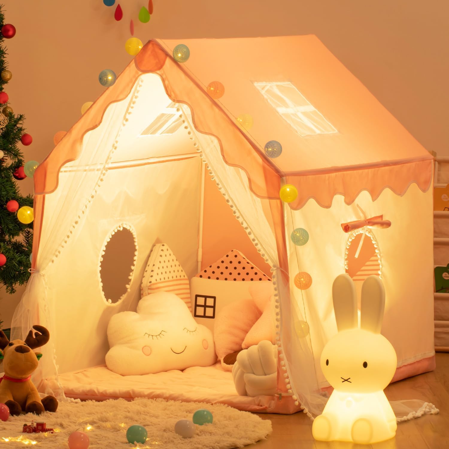 Tenda da principessa – Grande casa di gioco per ragazze, castello di gioco per bambini, regalo di Natale o compleanno, per giocare in interni ed esterni (rosa)