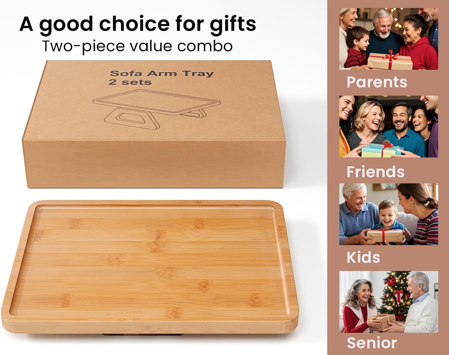 2 Pack Couch Arm Tray,Bamboo Folding Sofa Tray,Sofa Armrest Trays Clip-On Couch Desk for Drinks,Snacks,Phone,Remote Control（Natural） - Image 5