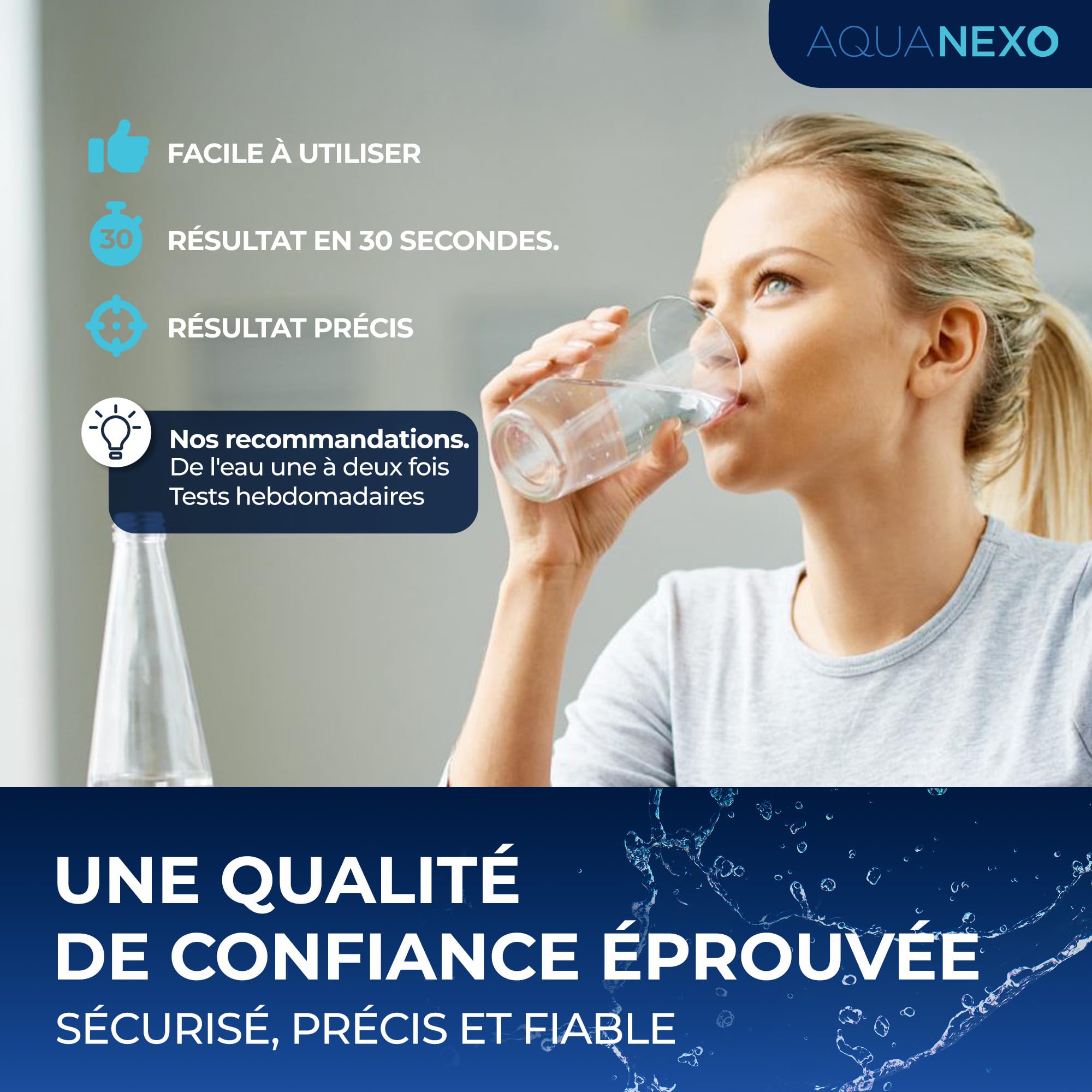 18 paramètres, 125 bandelettes de test pour eau potable (5x25)+ 2x test de bactéries coliformes, bandelettes de test pH, testeur d'eau potable, dureté de l'eau, test d'eau potable