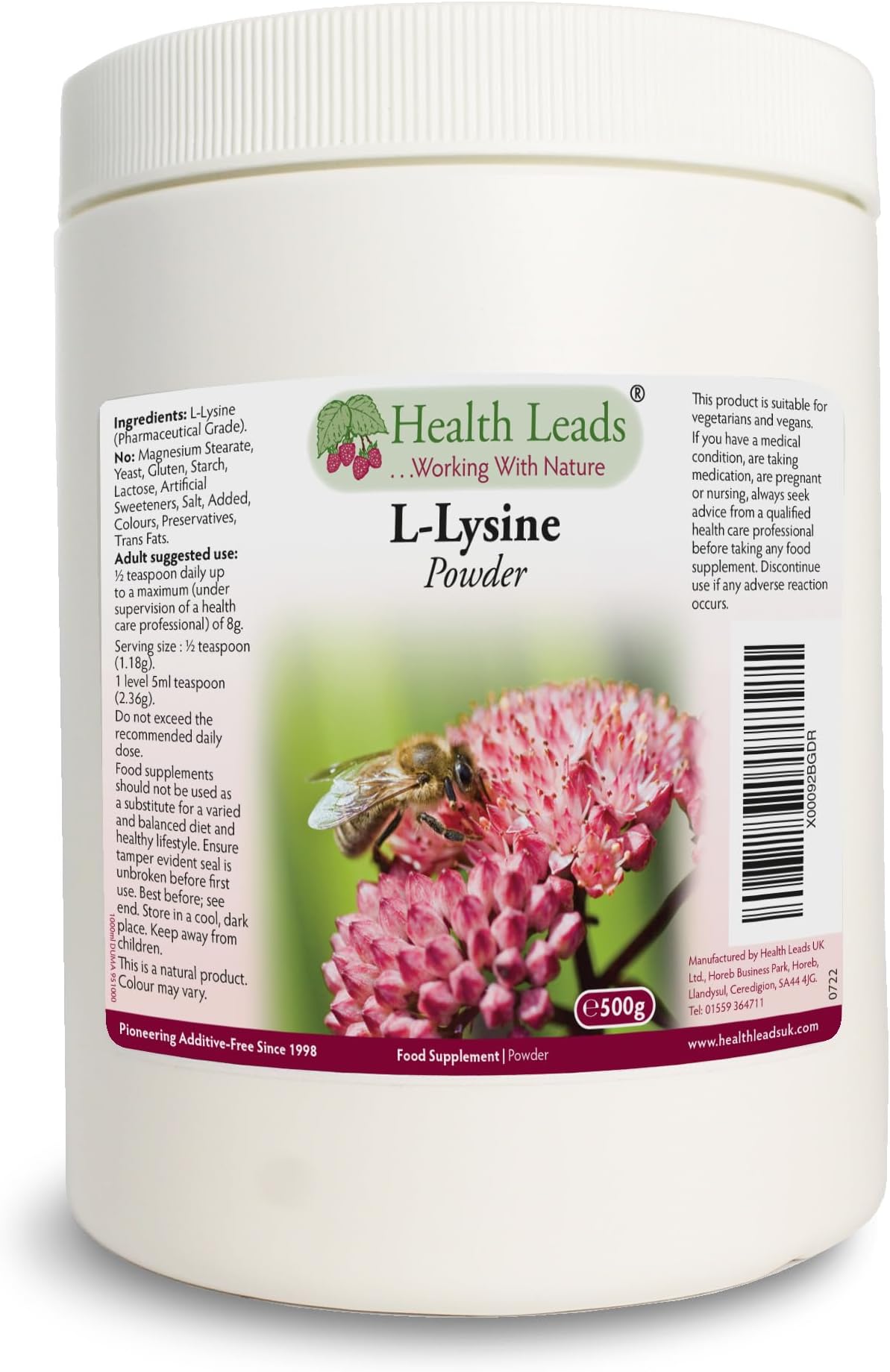 L-Lysine Powder 500g Pharmaceutical Grade (Additive Free)