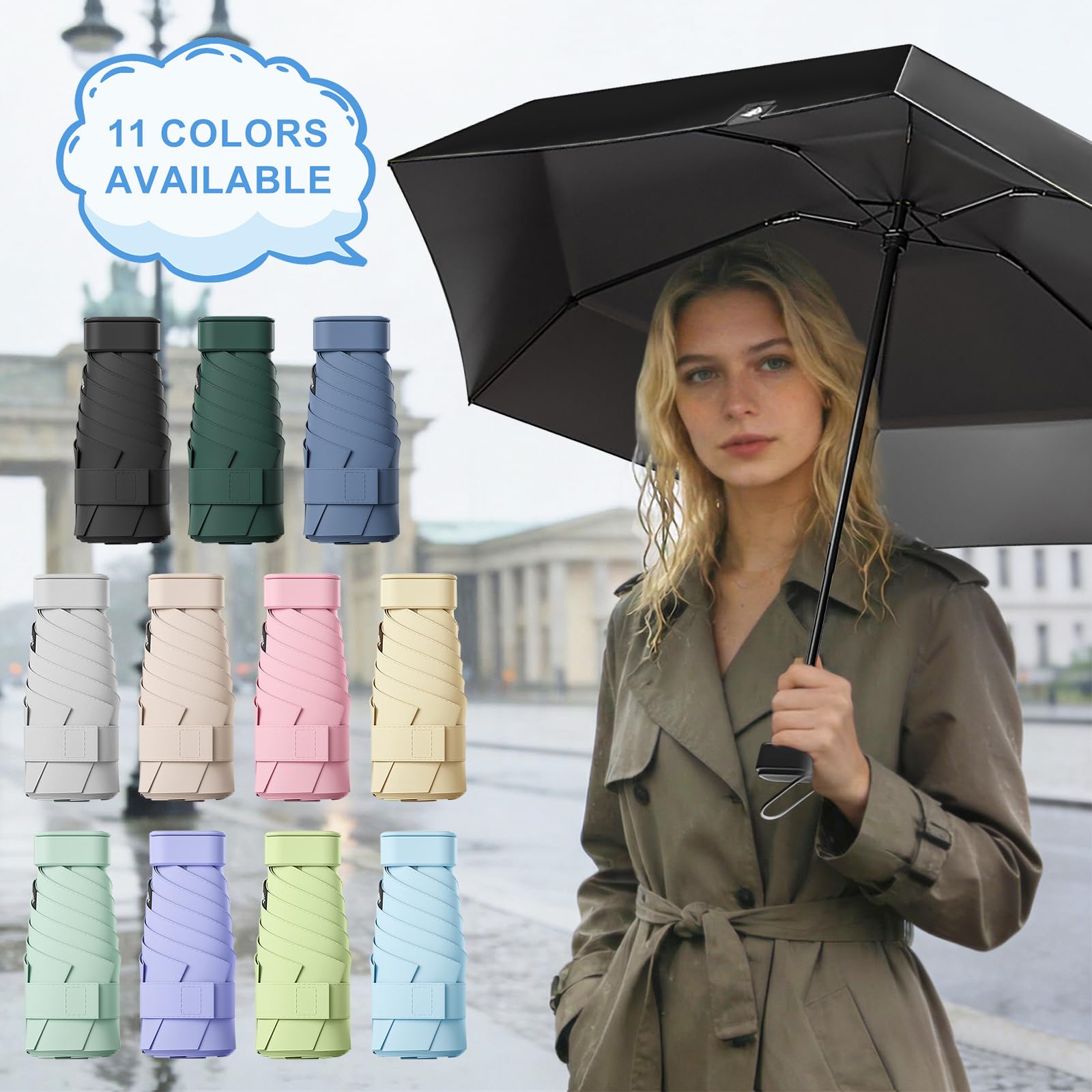 Mini Ombrello Piccolo, Mini Ombrello Tascabile, Pieghevole Ombrellos da Viaggio, Ombrellos Anti-Uv Per Pioggia, UPF 50+, Portatile Leggero Compatto, per Donne Uomini