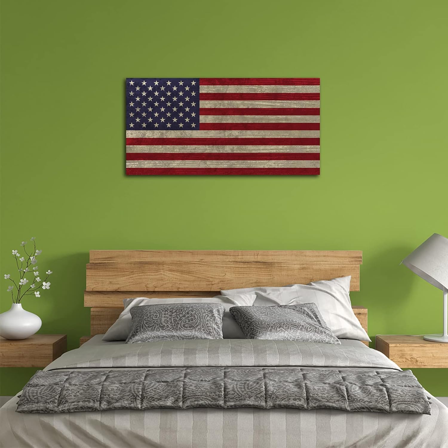 Canvas Wall Art Vintage The Stars and The Stripes Contemporary Artwork Retro Rustic American National Flag Picture for Living Room Bedroom Office Wall Decor Large Canvas Painting Prints 29" x 58" - Image 6