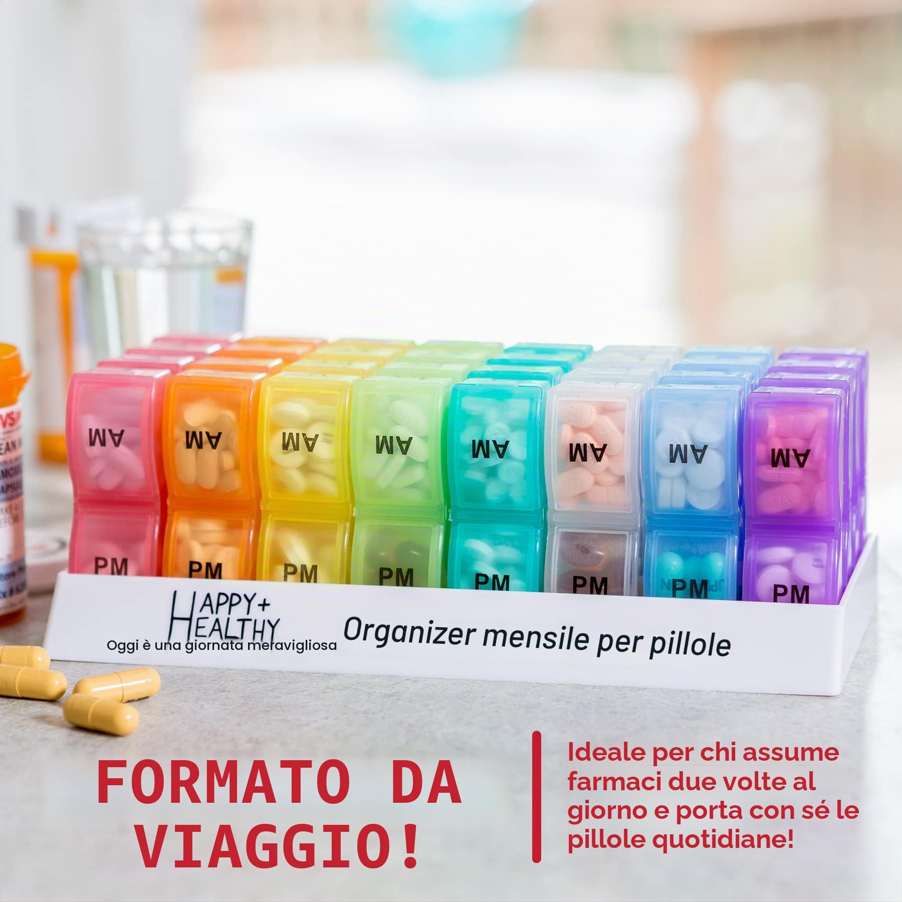 Organizer mensile per pillole 32 scomparti mattina e sera vitamine medicinali