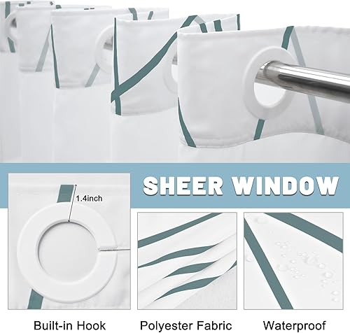 Miniatura 4 de Juego de cortina de ducha a rayas azul marino sin gancho con forro de tela a presión, juego de cortina de ducha de hotel y forro con ventana